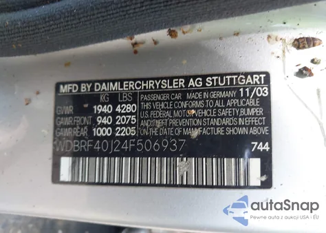 2004 Mercedes-Benz C 230 Kompressor Sport/Sport из США, поврежденный, VIN WDBRF40J24F506937